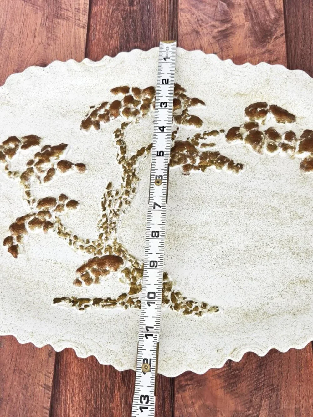 Handmade VTG Ceramic 3D Relief Bonsai Tree Copper Color Ruffled Edge Platter 16